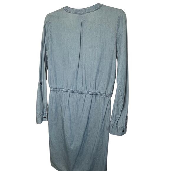 The Limited Blue Chambray Long Sleeve Jean Shift Mini Dress Size Small Tie Waist - Picture 2 of 10